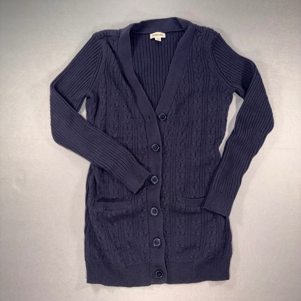St. John's Bay Womens Navy Blue Cotton Cable Knit Longline Cardigan Sweater M